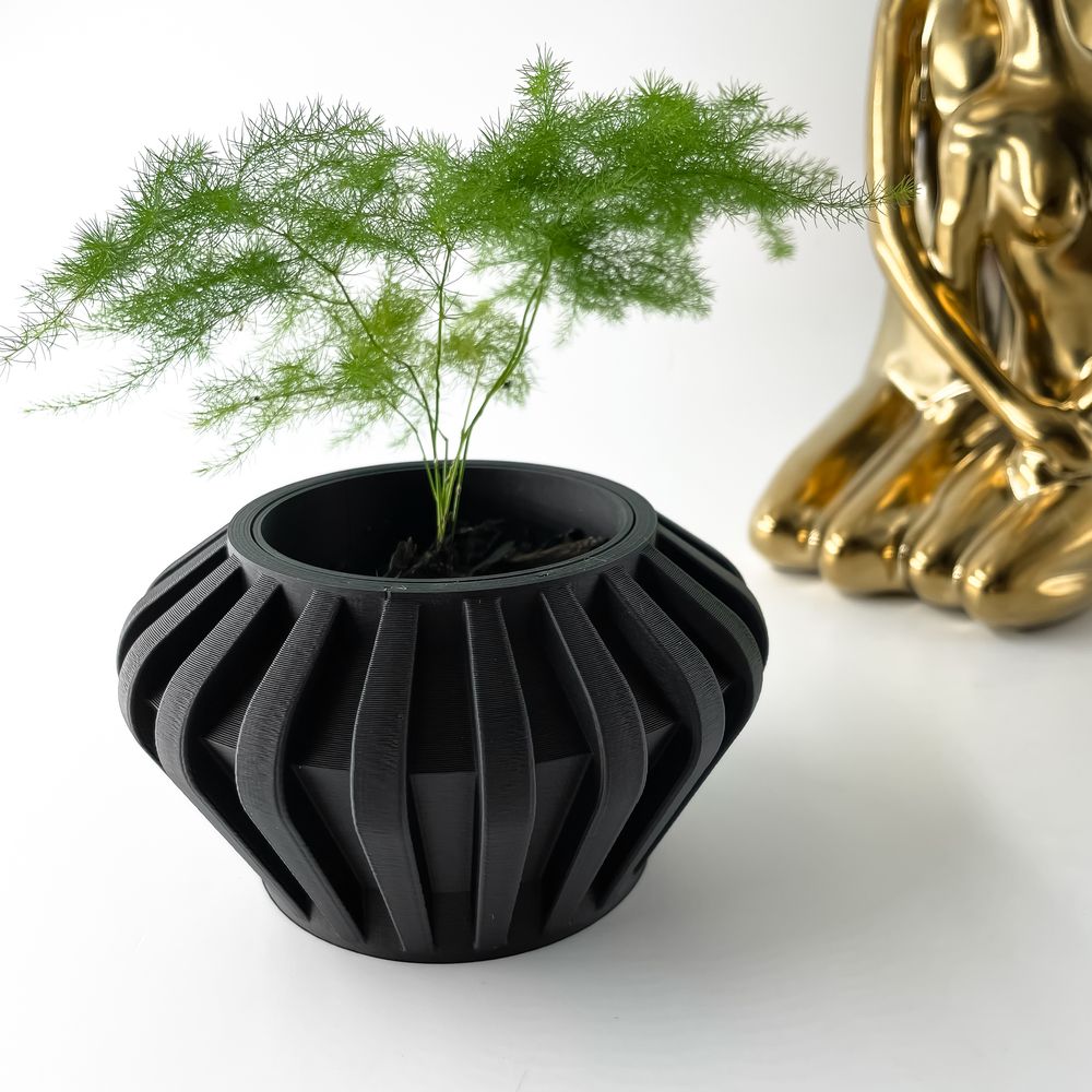 Cache-pot Hino imprimé en 3D - pot de fleurs design 12 cm, décoration intérieure contemporaine, fabriqué en France — impression 3D par Manu3D