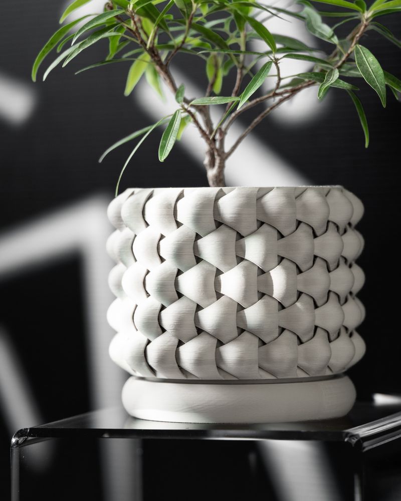 Cache-pot Tri imprimé en 3D - pot de fleurs design 14 cm (140 mm), décoration intérieure contemporaine, fabriqué en France — impression 3D par Manu3D
